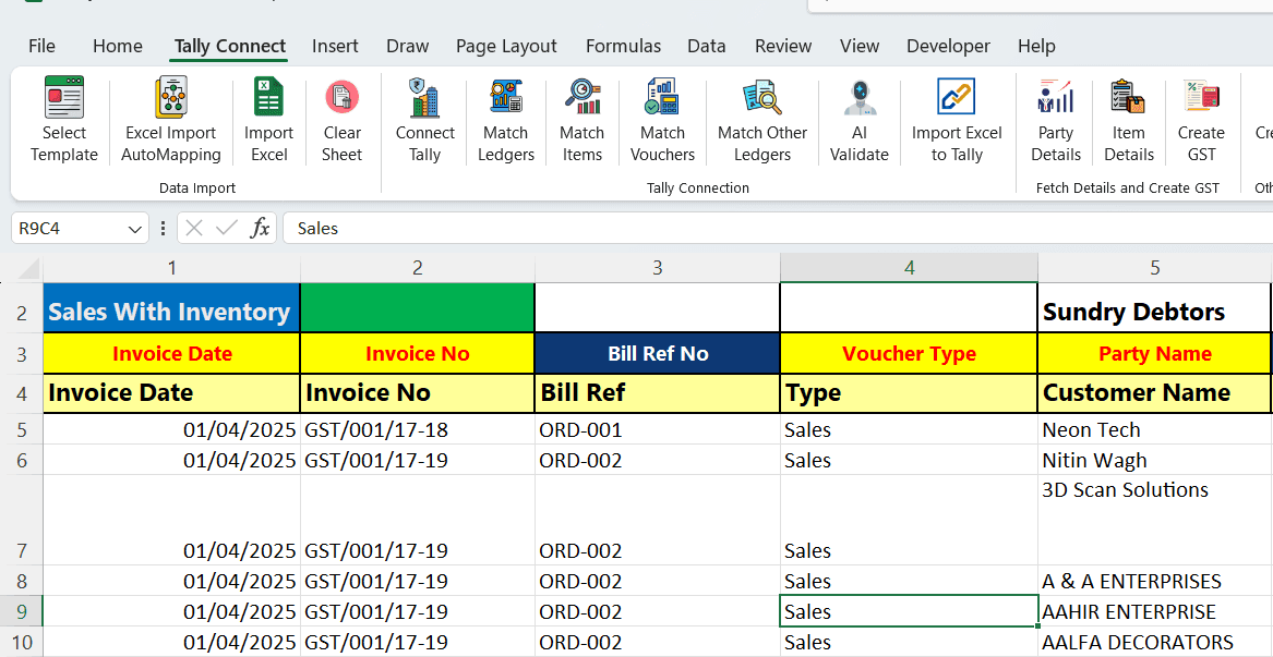 TallyConnects auto-mapping Excel columns to Tally fields automatically