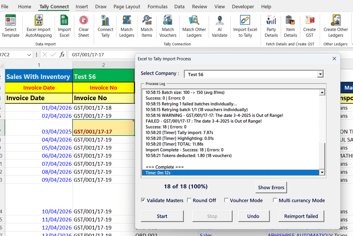 TallyConnects one-click import posting Excel data as vouchers in Tally Prime