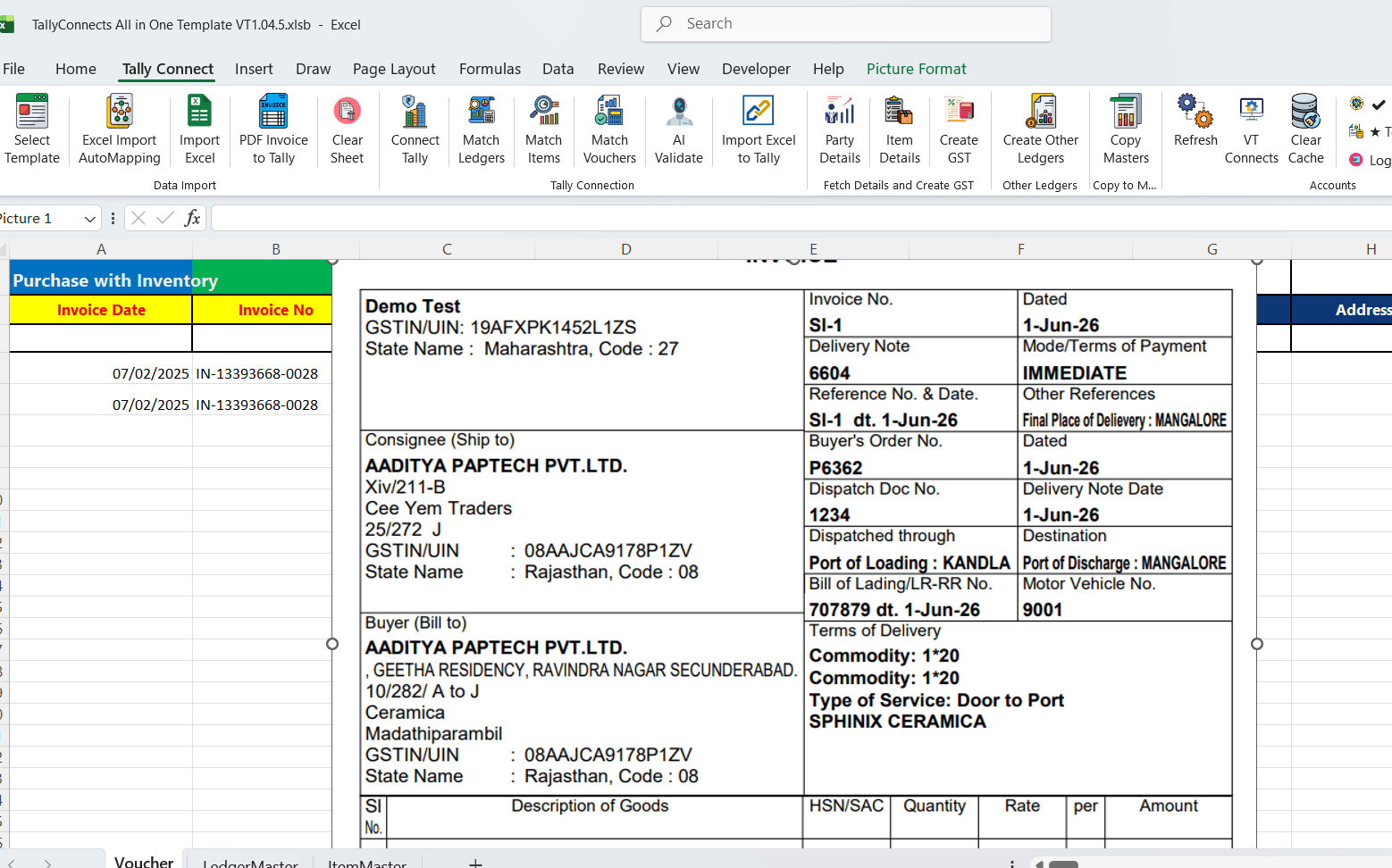 PDF Invoice to Tally Import