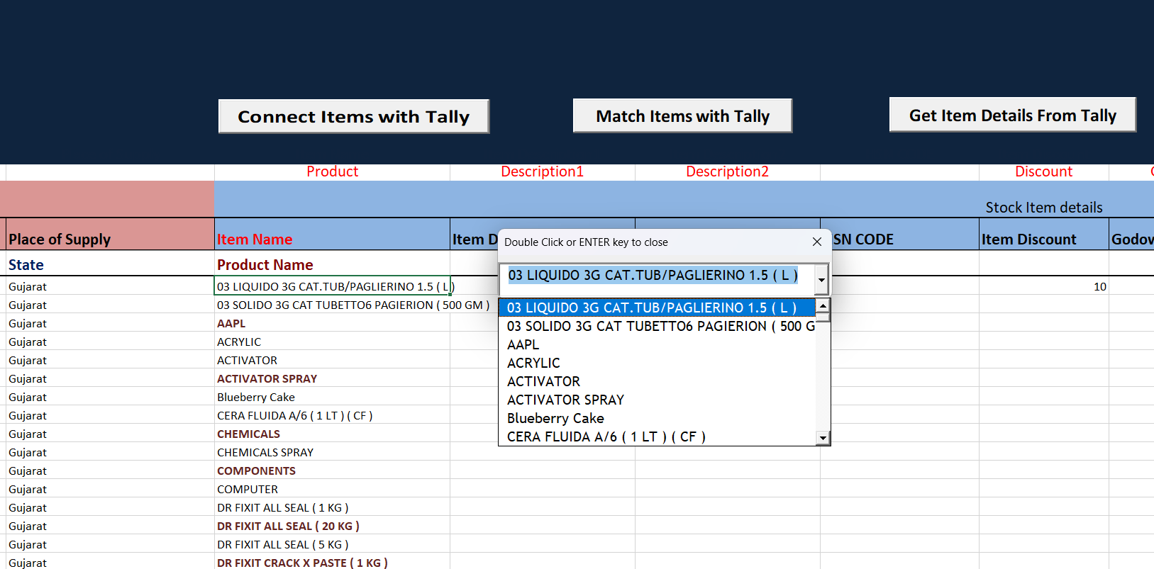 %excel to tally%